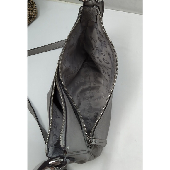 Michael Kors Gray Pebbled Leather Double Zipper Crossbody Shoulder Bag - Picture 8 of 16